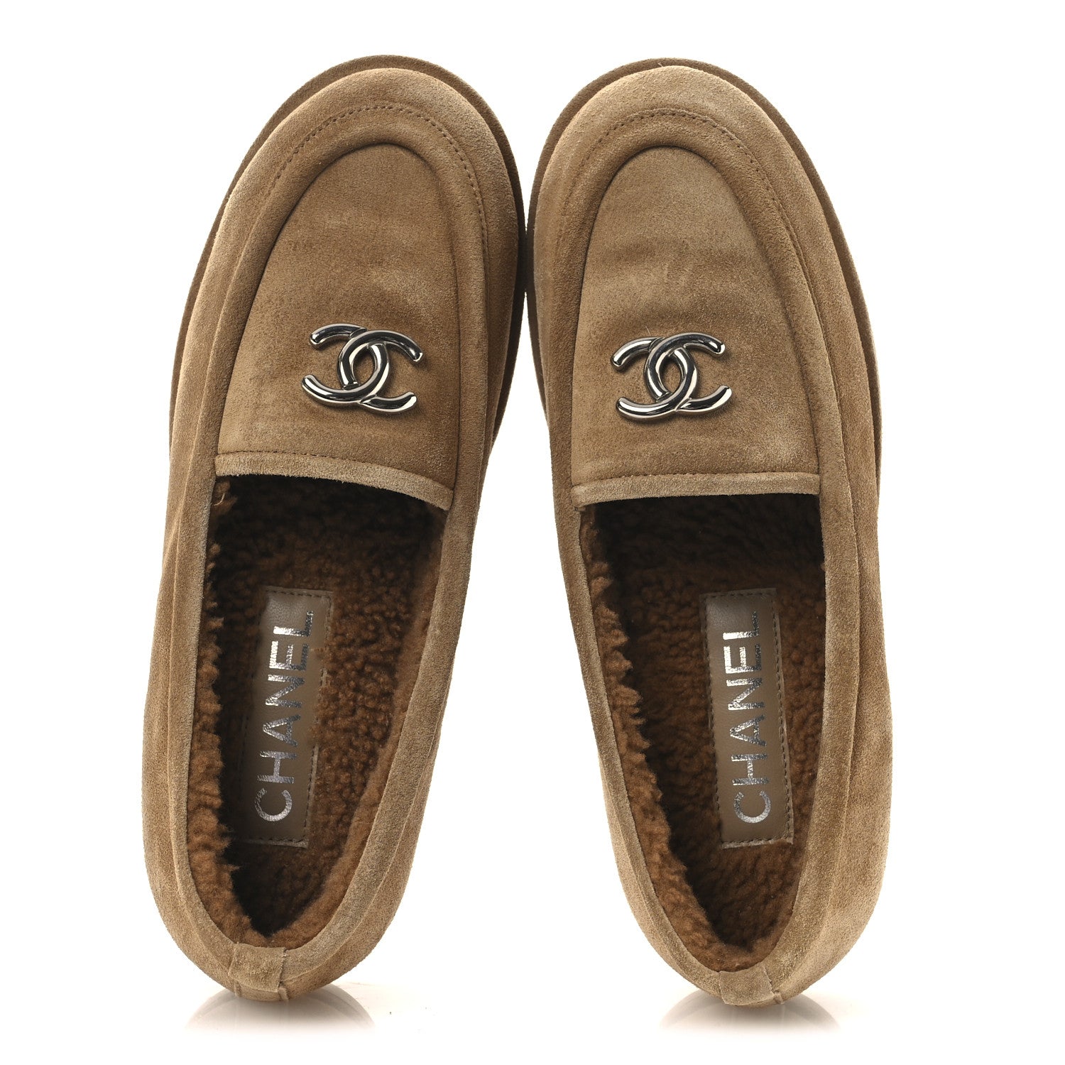 Chanel Suede Calfskin CC Loafers 36.5 Dark Beige 2 of 11