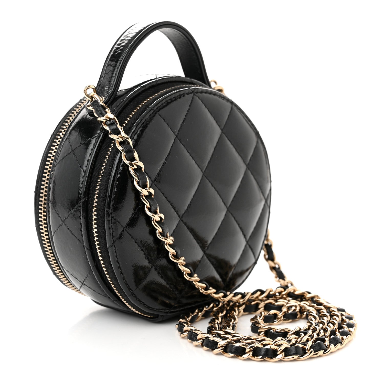 Chanel Patent Lambskin Round Handle With Care Vanity With Chain Black 3 of 13