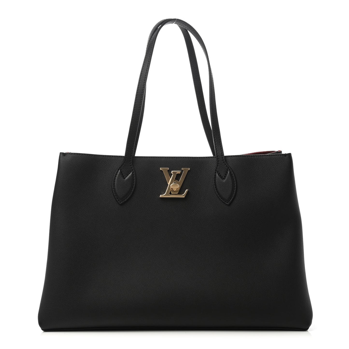 Grained Calfskin Lockme Shopper Black
