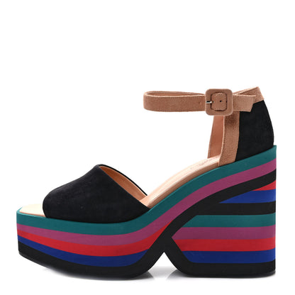 Hermes Suede Goatskin Early Wedge Sandals 40 Multicolor Black 1 of 7