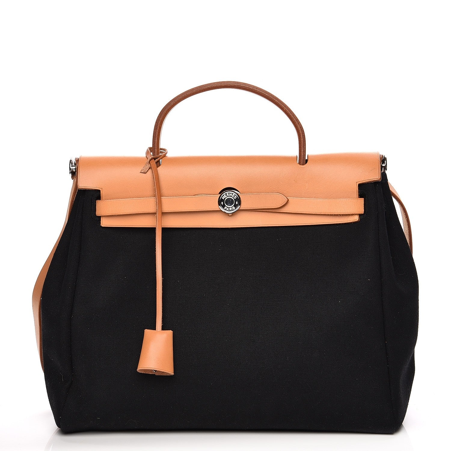 Hermes Toile Vache Calfskin Herbag 30 PM Black Natural 3 of 13