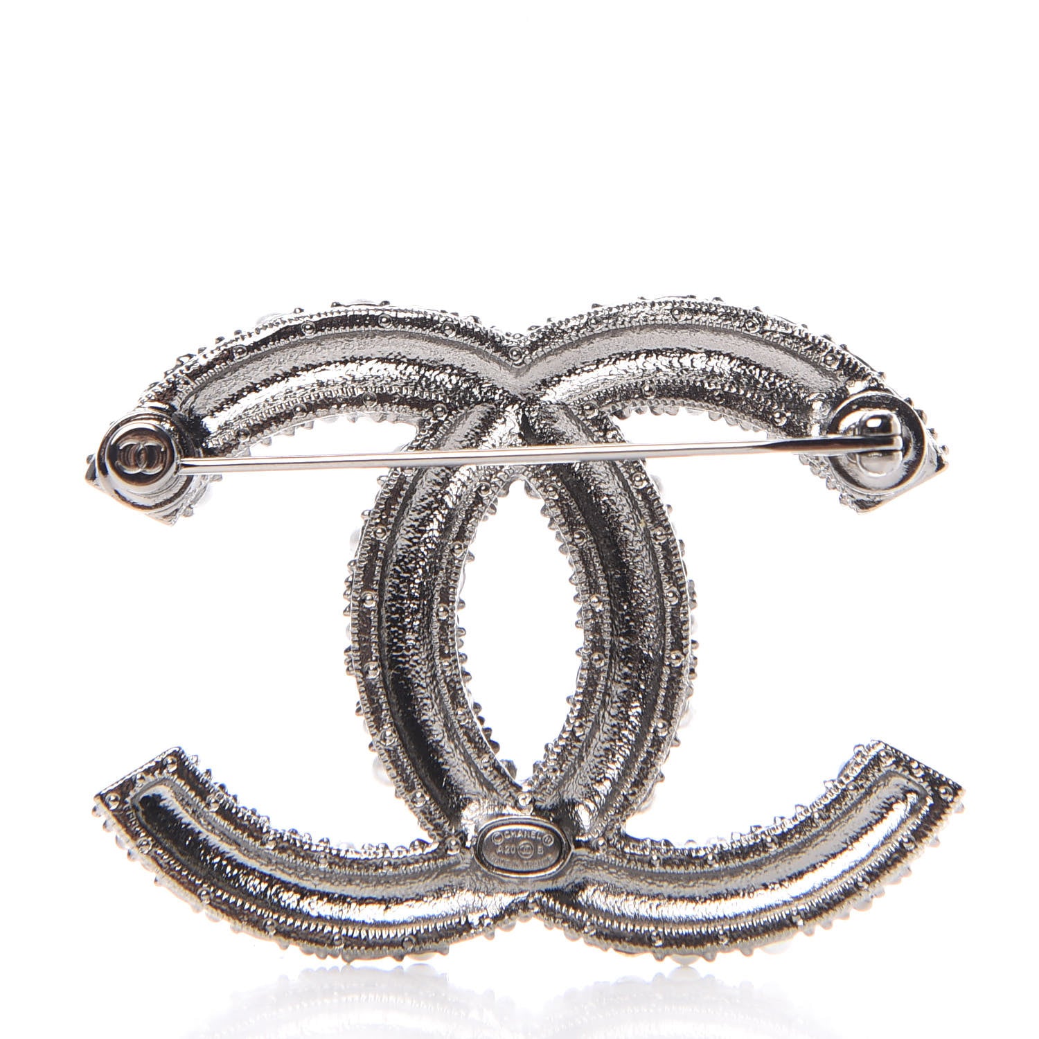 Chanel Crystal Pearl Caviar CC Brooch Silver 2 of 4