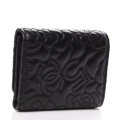 Chanel Lambskin Camellia Embossed Small Wallet Black 2 of 8