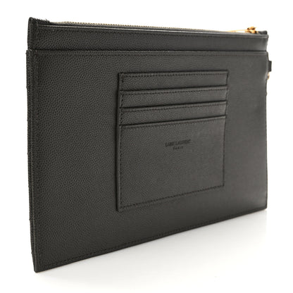 Saint Laurent Grain De Poudre Chevron Monogram Large Bill Pouch Pebble 3 of 8