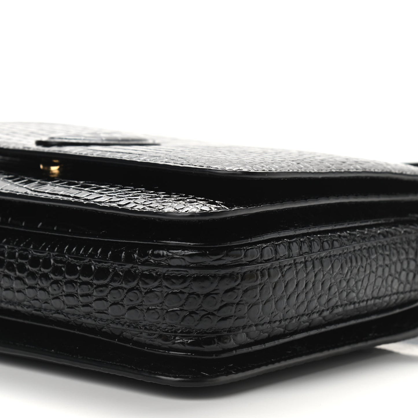 Patent Crocodile Embossed Calfskin Le 61 Shoulder Bag Black