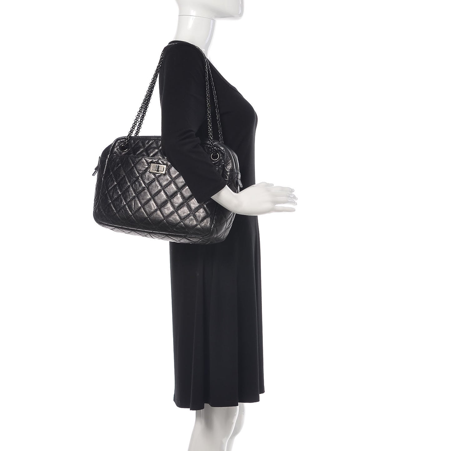 Metallic Aged Calfskin Quilted Large Reissue Camera Case Black