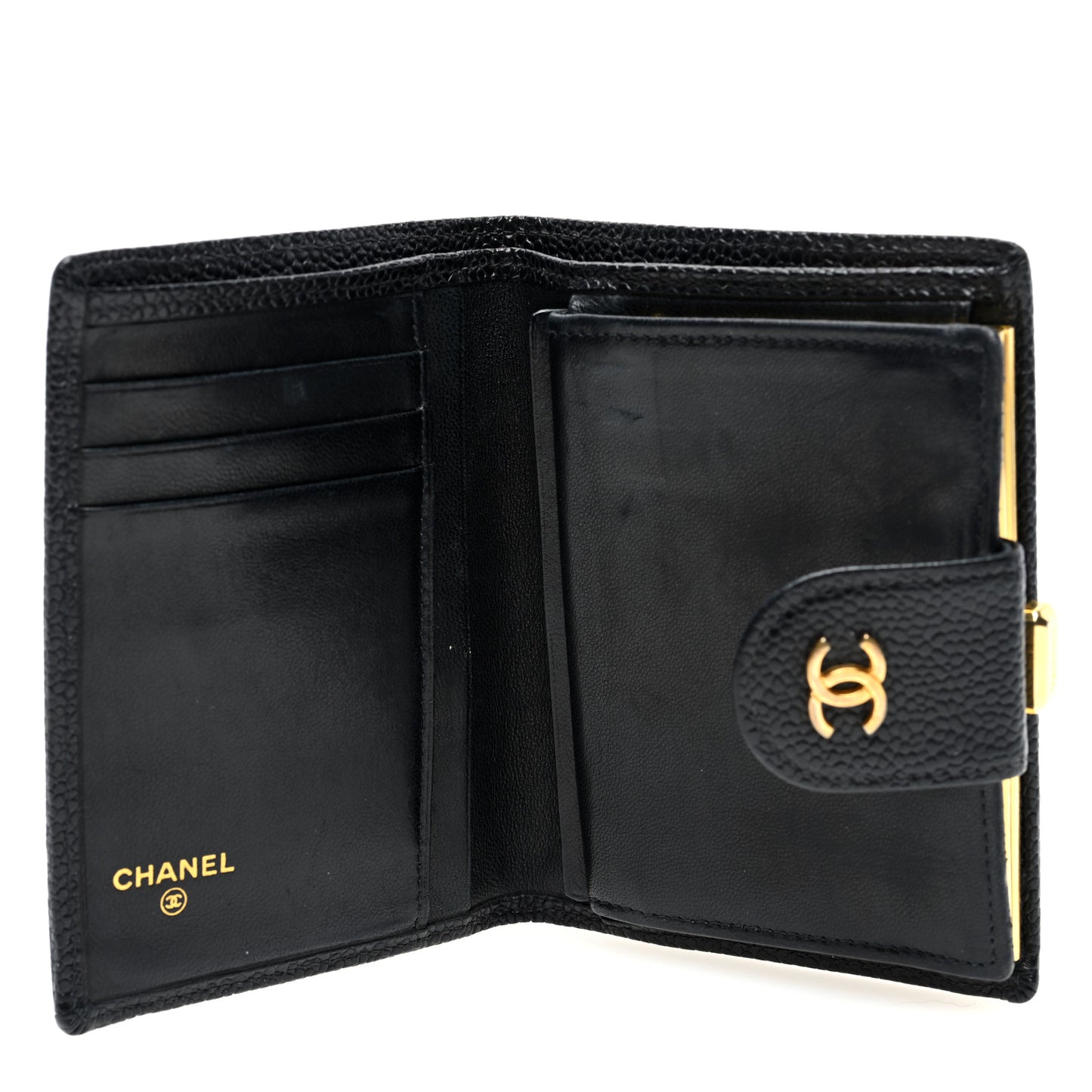 Caviar Diamond Stitched Compact French Wallet Black