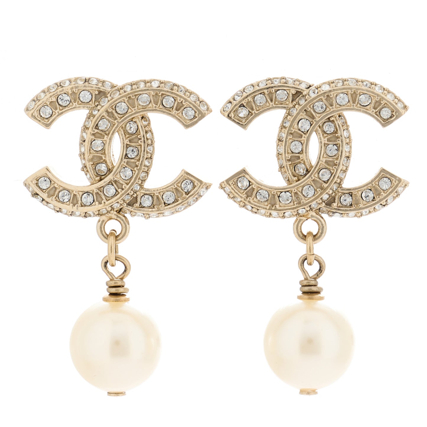 Crystal Timeless CC Pearl Drop Earrings Light Gold