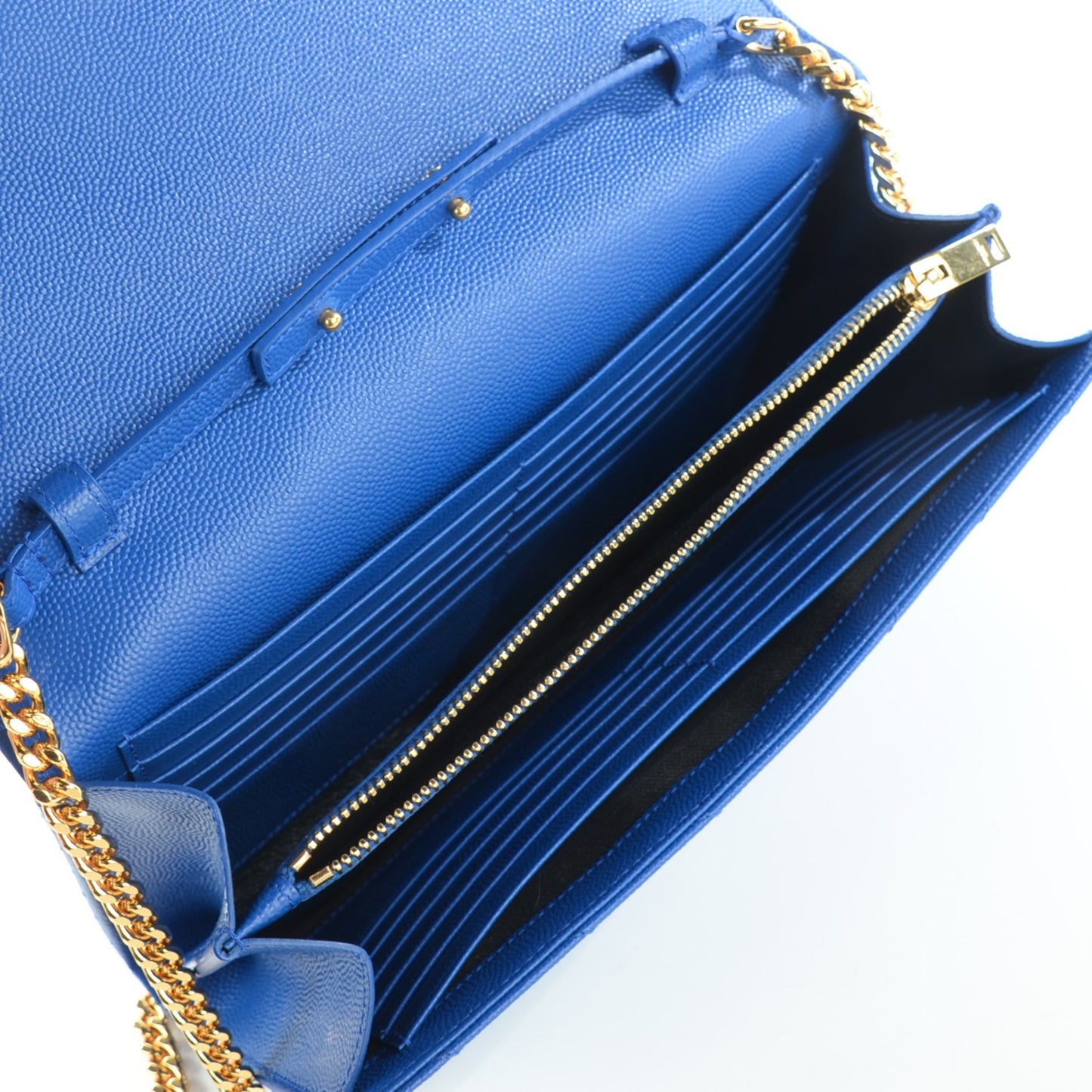 Grain De Poudre Matelasse Chevron Monogram Chain Wallet Blue Majorelle