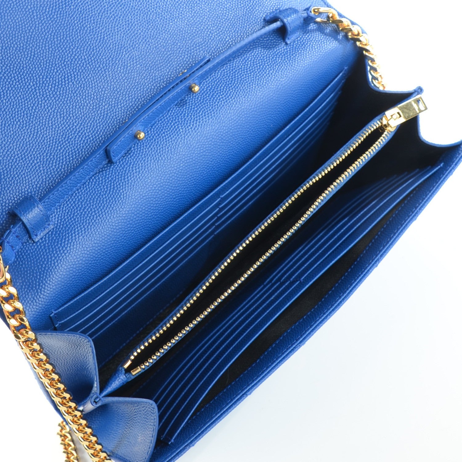 Saint Laurent Grain De Poudre Matelasse Chevron Monogram Chain Wallet Blue Majorelle 7 of 7
