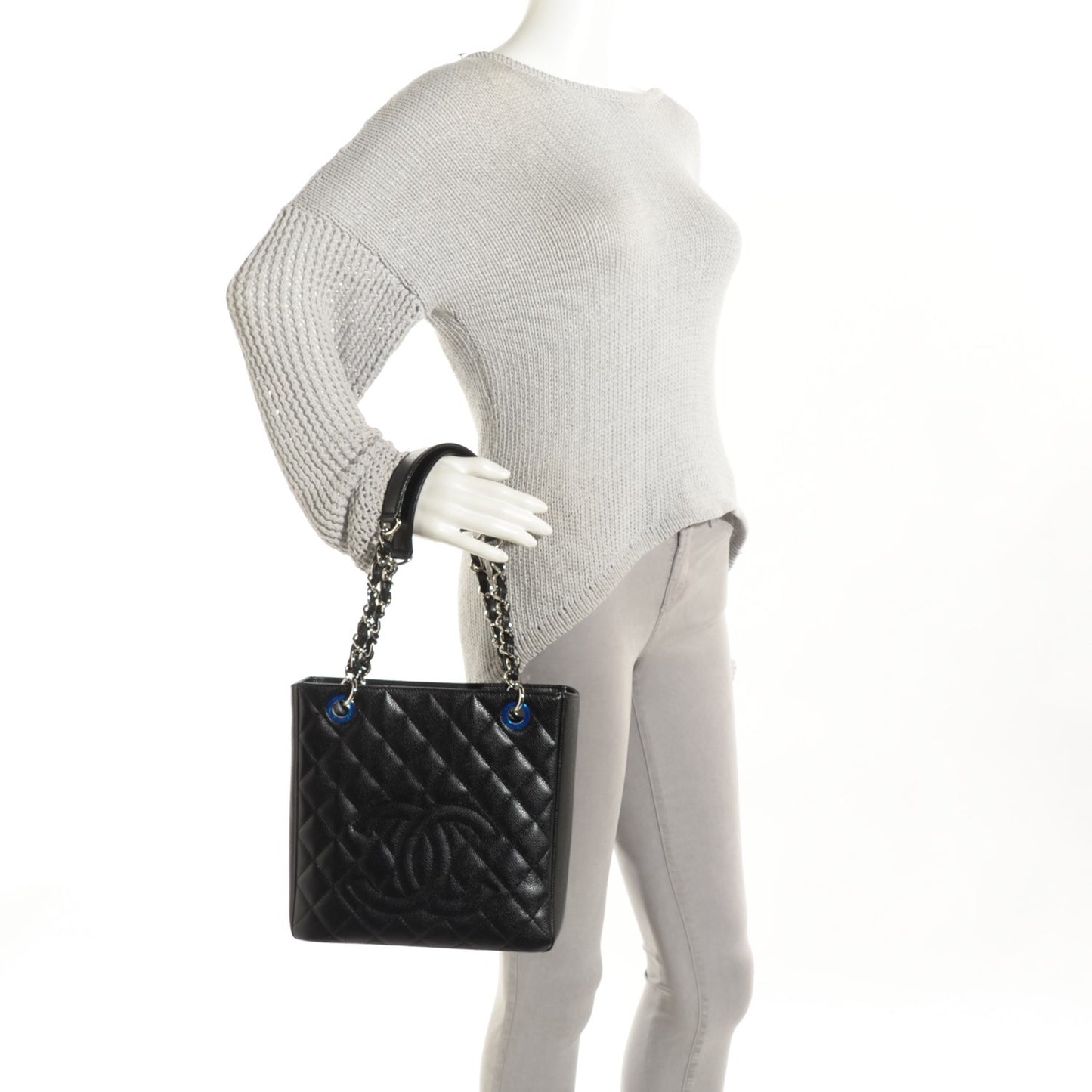 Caviar Quilted Petit Shopping Tote PST Black