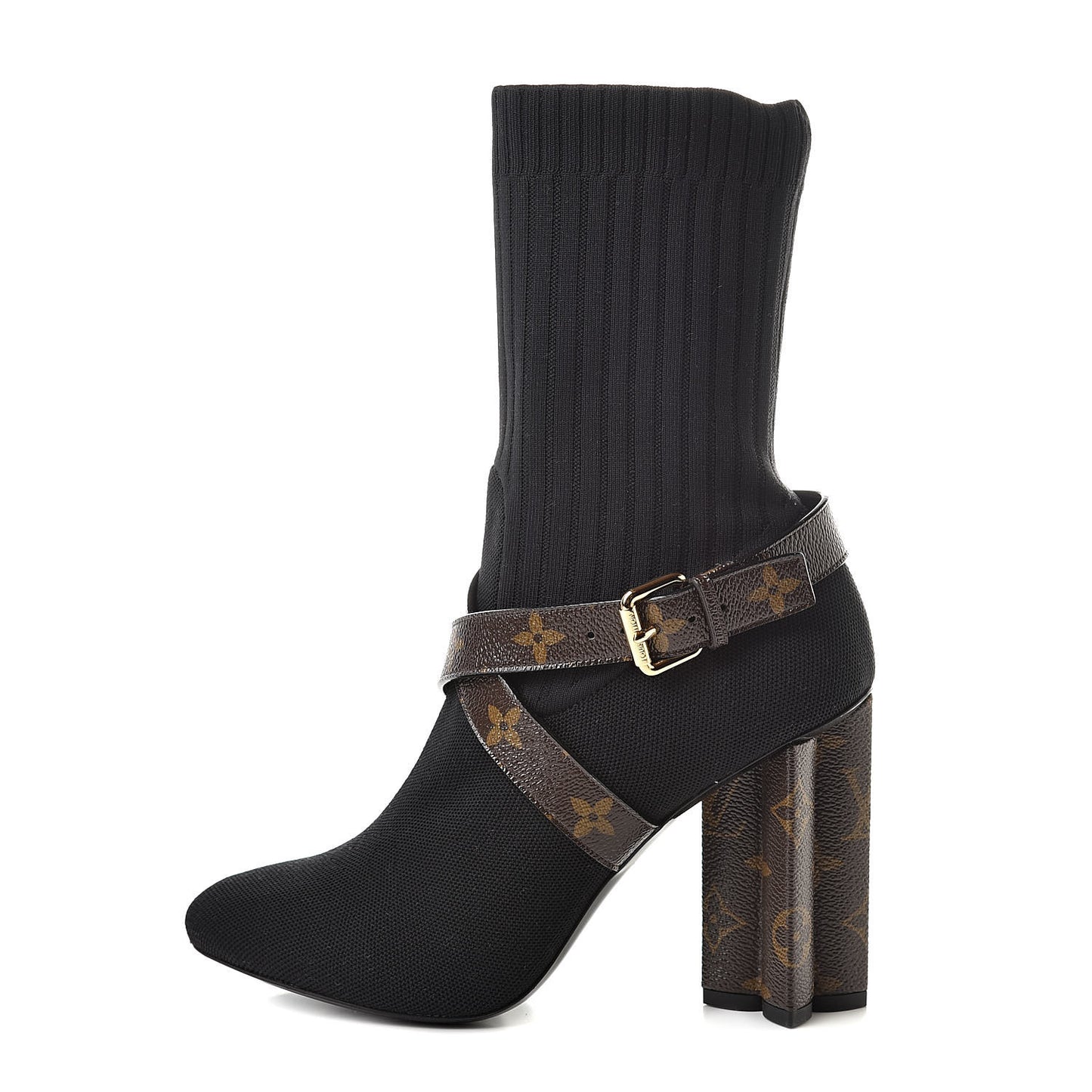 Monogram Stretch Fabric Silhouette Ankle Boots 40 Black