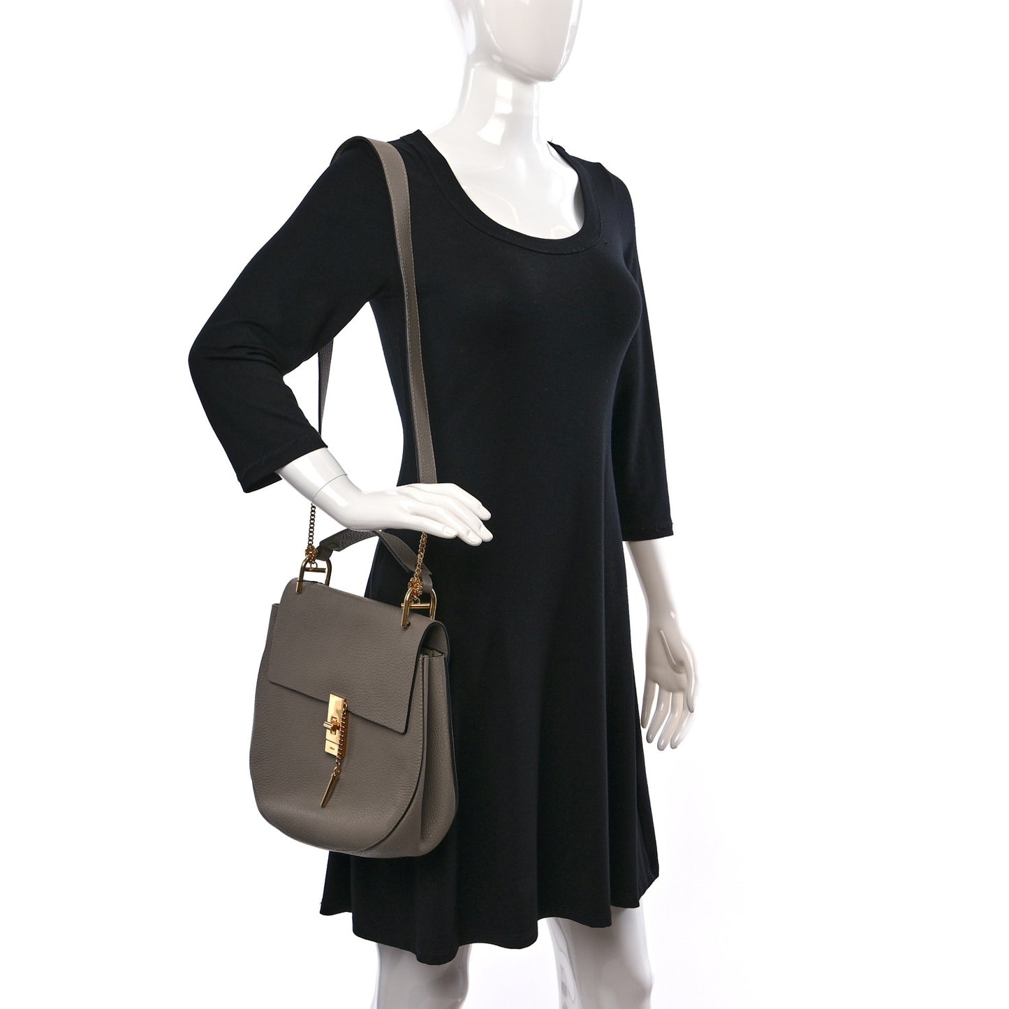 Grained Lambskin Large Drew Shoulder Bag Motty Grey