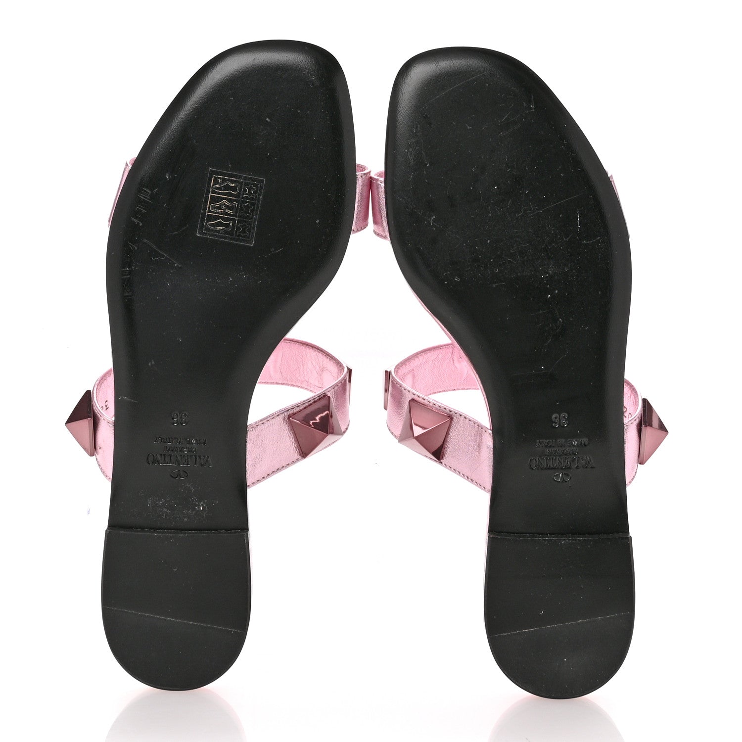 Valentino Garavani Metallic Nappa Roman Stud Flat Slide Sandals 36 Giacinto 6 of 12