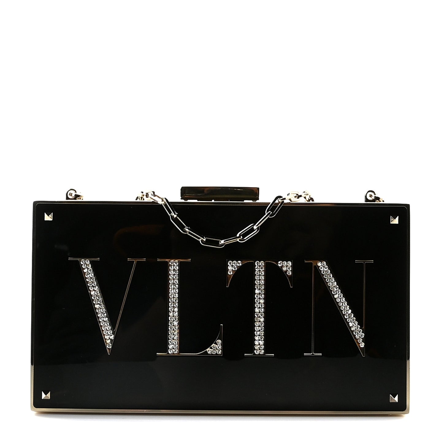 Metal Crystal VLTN Chain Clutch Black