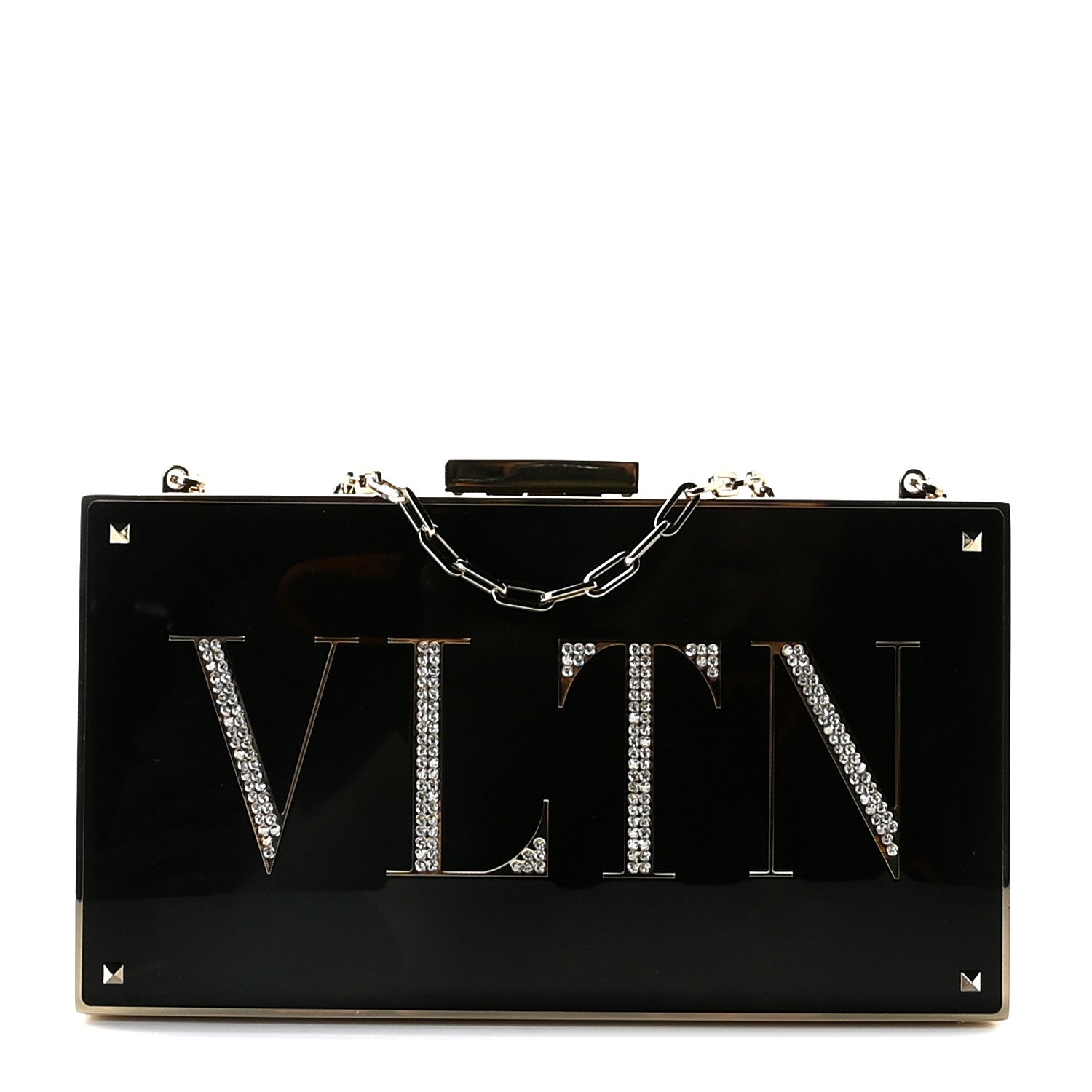 Valentino Garavani Metal Crystal VLTN Chain Clutch Black 1 of 8