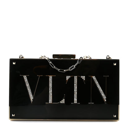 Valentino Garavani Metal Crystal VLTN Chain Clutch Black 1 of 8