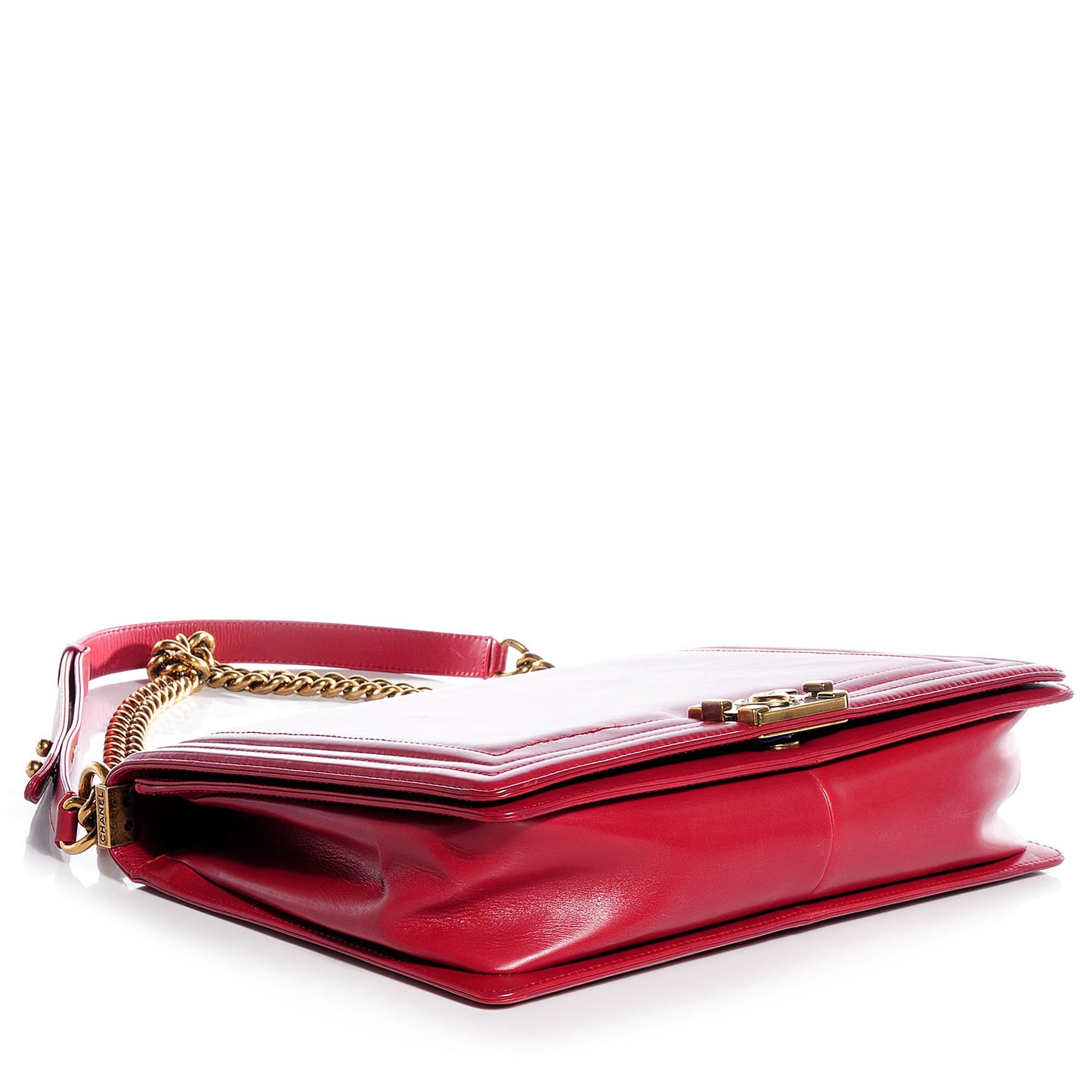 Glazed Calfskin Large Boy Flap Red