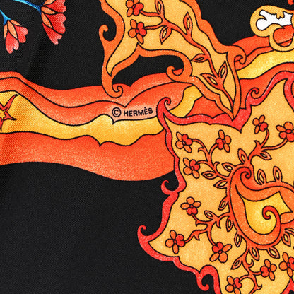 Hermes Silk De Tout Coeur Scarf 90 Black Orange Vif Turquoise 5 of 6