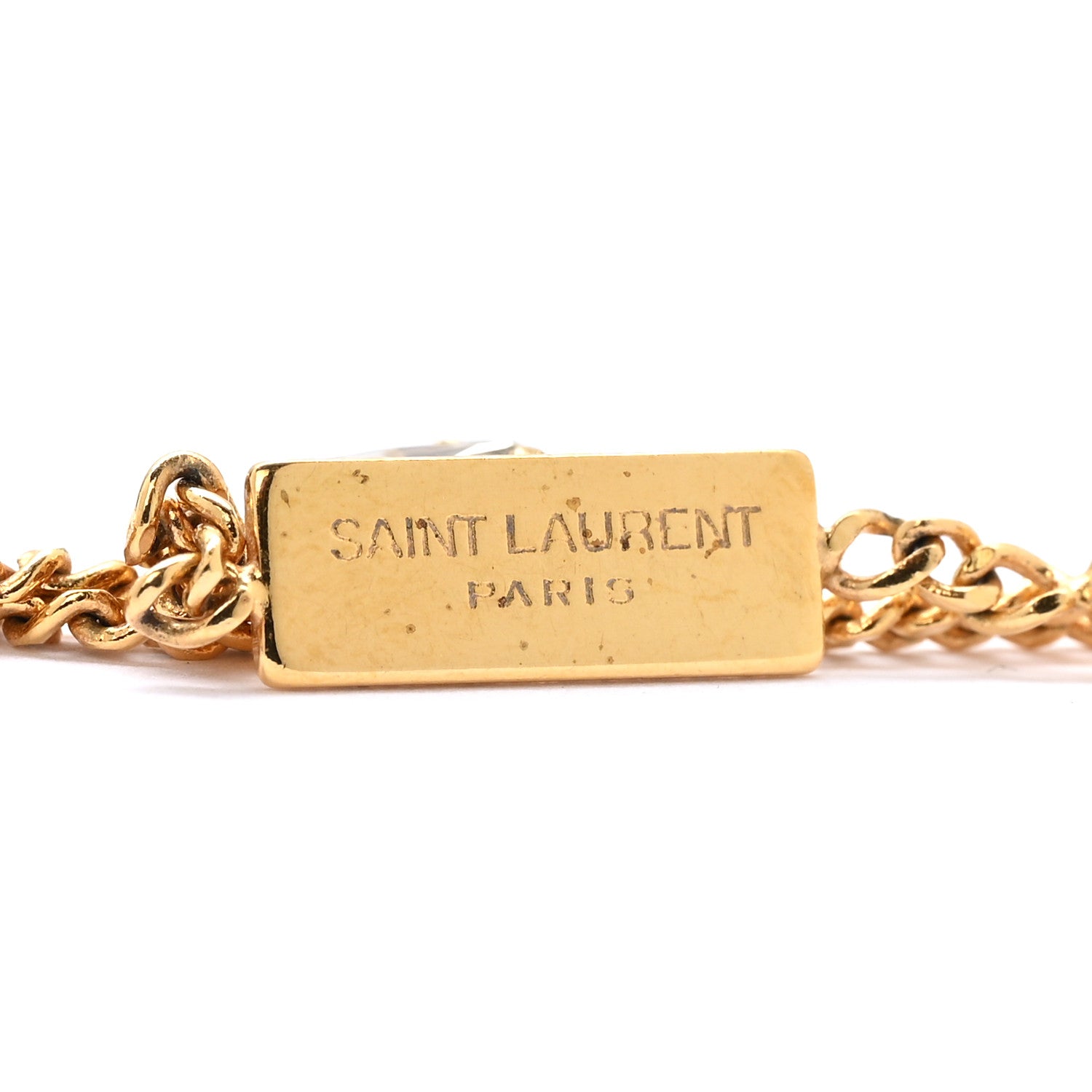Saint Laurent Brass Crystal Cassandre Heart Charm Bracelet Gold 4 of 5