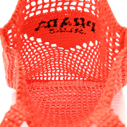 Prada Yarn Raffia Effect Crochet Logo Embroidered Tote Bag Arancio 5 of 9