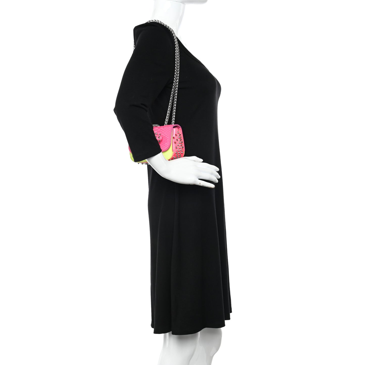 Patent Snakeskin Spiked Sweety Charity Crossbody Bag Neon Pink Yellow