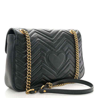 Gucci Calfskin Matelasse Medium GG Marmont Shoulder Bag Black 3 of 12