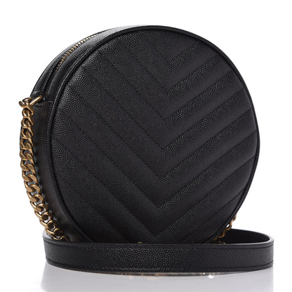 Saint Laurent Grain De Poudre Matelasse Chevron Quilted Round Vinyle Camera Bag Black 3 of 10