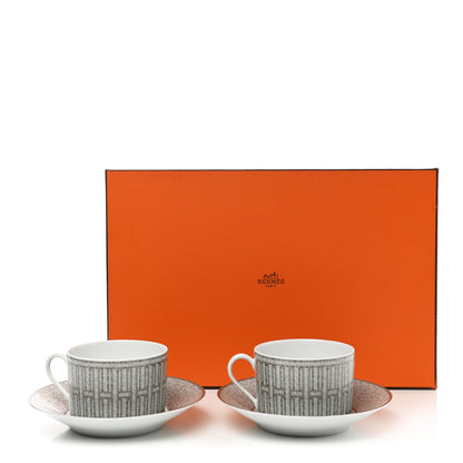 Hermes Porcelain Mosaique Au 24 Breakfast Cup And Saucer Set Of 2 Platine 11 of 11