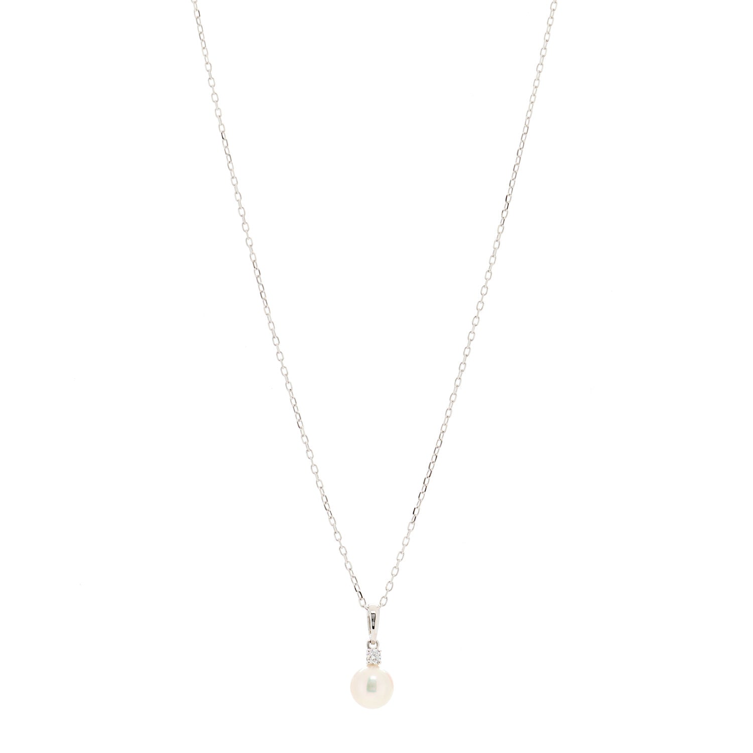 Mikimoto 18K White Gold Diamond Akoya Pearl 7mm Morning Dew Pendant Necklace 1 of 5