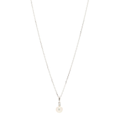 Mikimoto 18K White Gold Diamond Akoya Pearl 7mm Morning Dew Pendant Necklace 1 of 5
