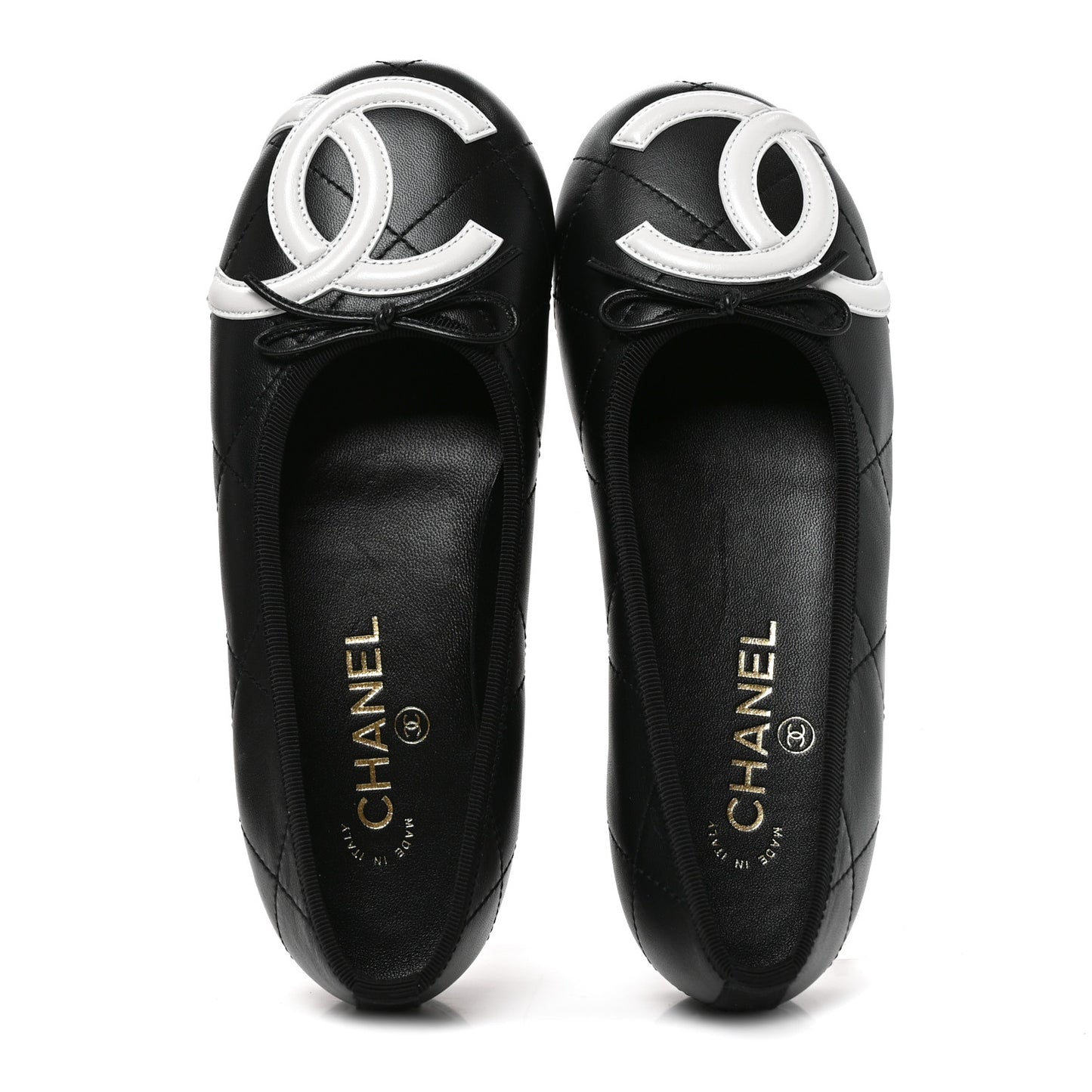 Lambskin Quilted CC Cambon Ballet Flats 37.5 Black White