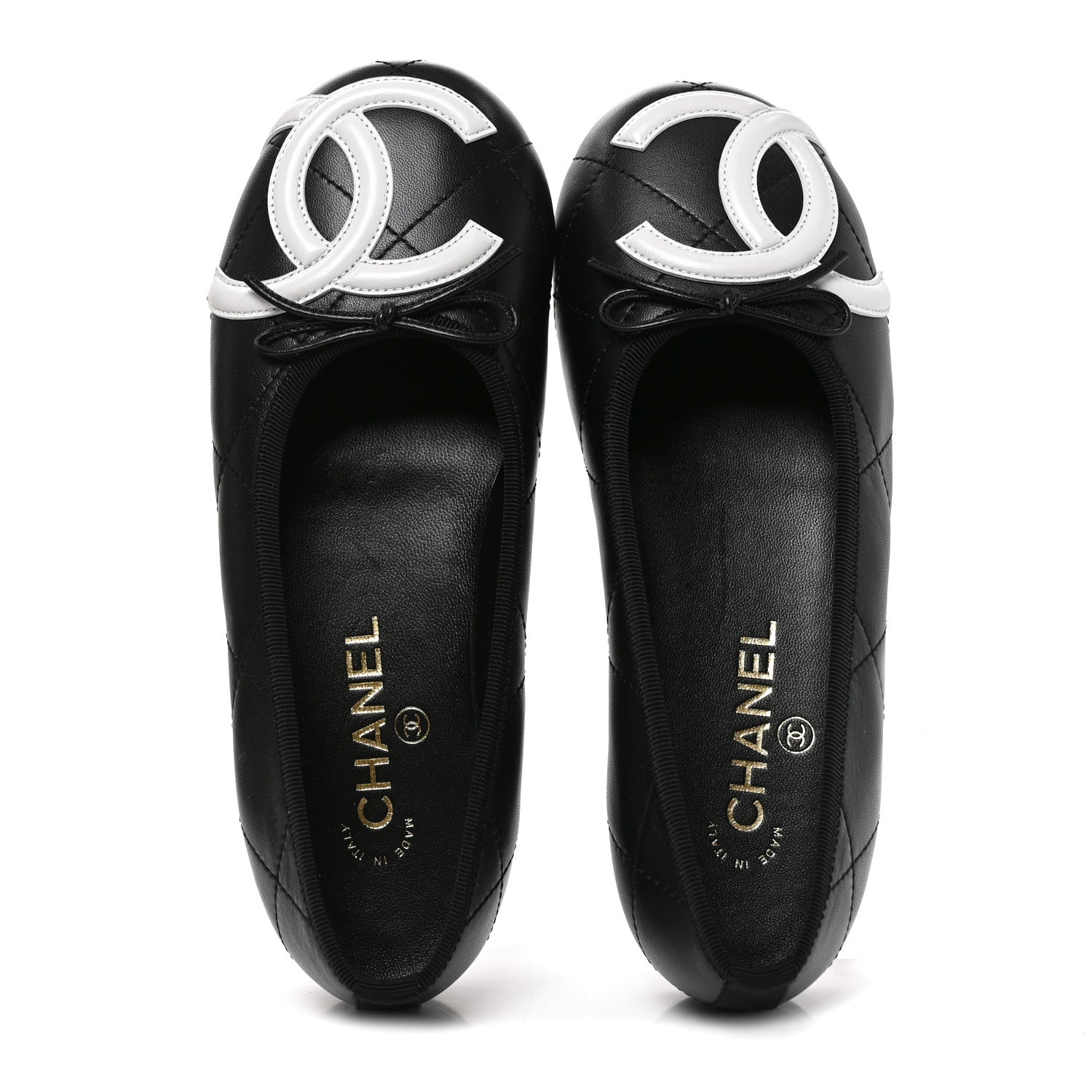 Chanel Lambskin Quilted CC Cambon Ballet Flats 37.5 Black White 2 of 9