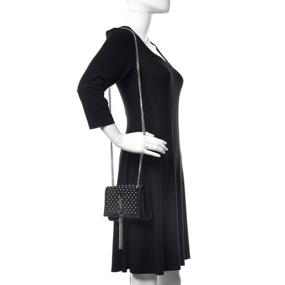 Saint Laurent Suede Crystal Studded Small Classic Monogram Kate Tassel Satchel Black 2 of 8
