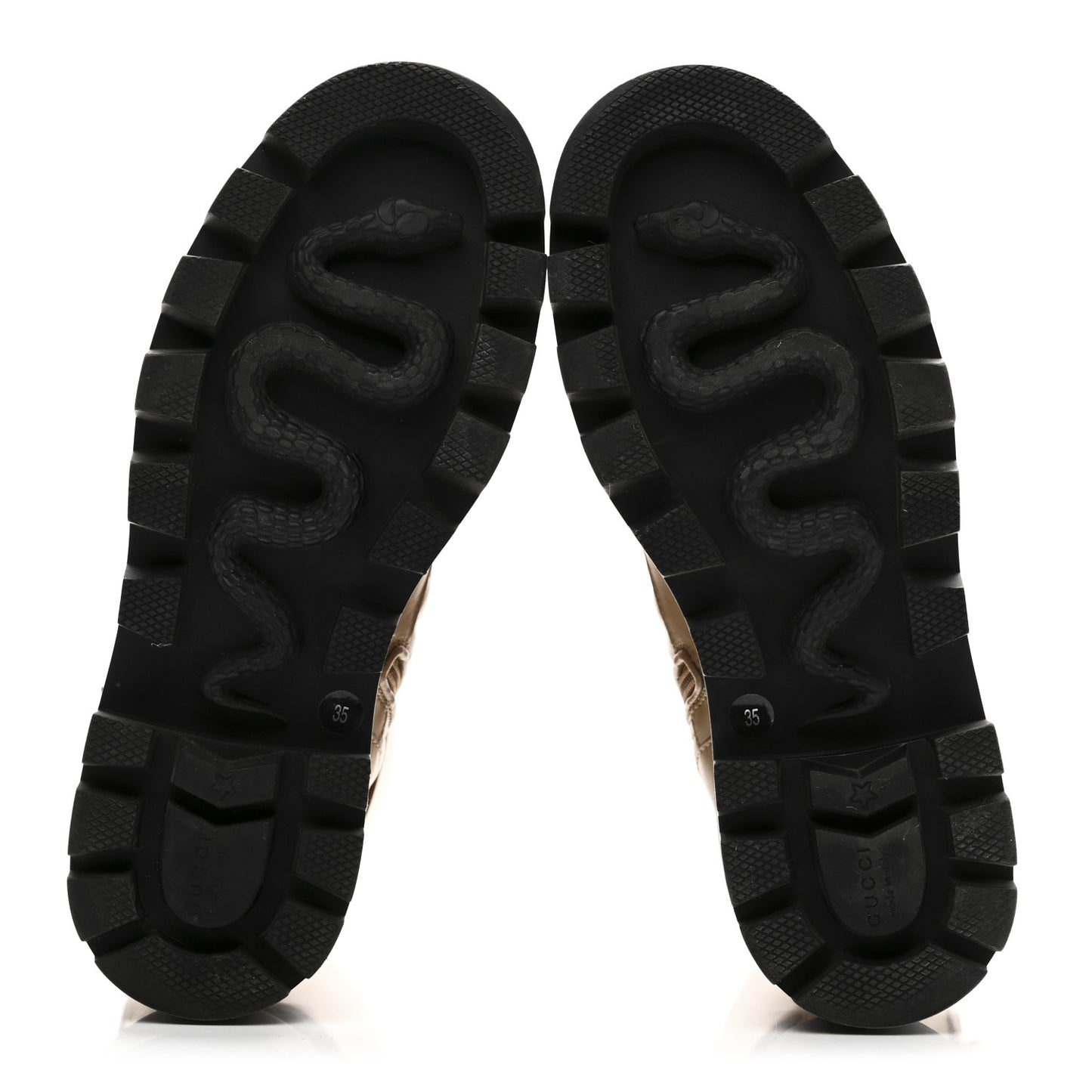 Nappa Frances GG Matelasse Platform Combat Boots 35 Natural Tan