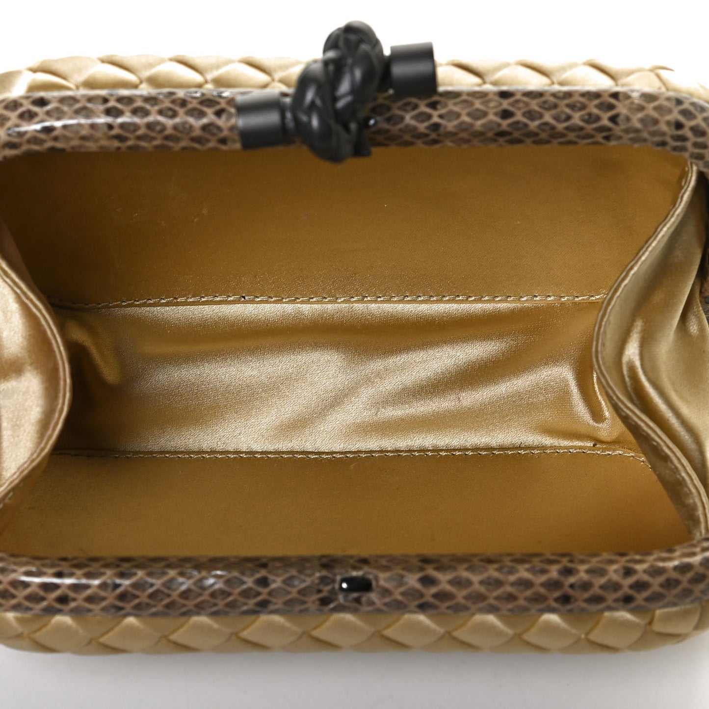 Satin Intreccio Impero Ayers Knot Clutch Camel