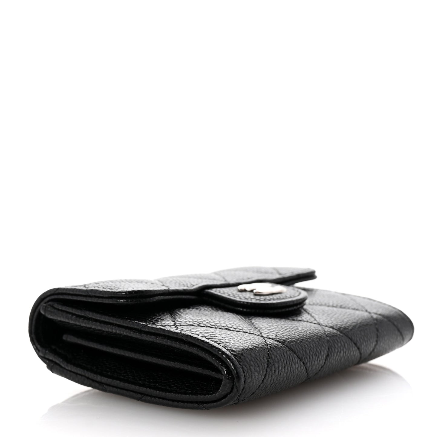 Caviar Quilted Flap Card Holder Wallet Black