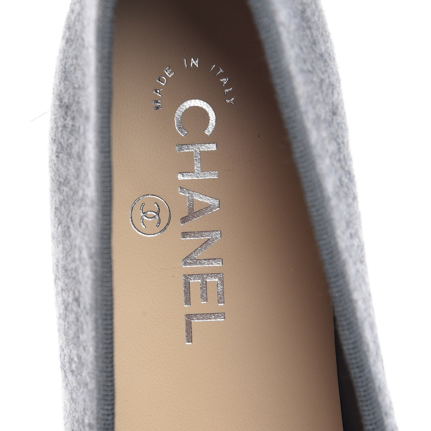 Chanel Felt Suede Cap Toe CC Ballerina Flats 41 Grey Beige 6 of 9