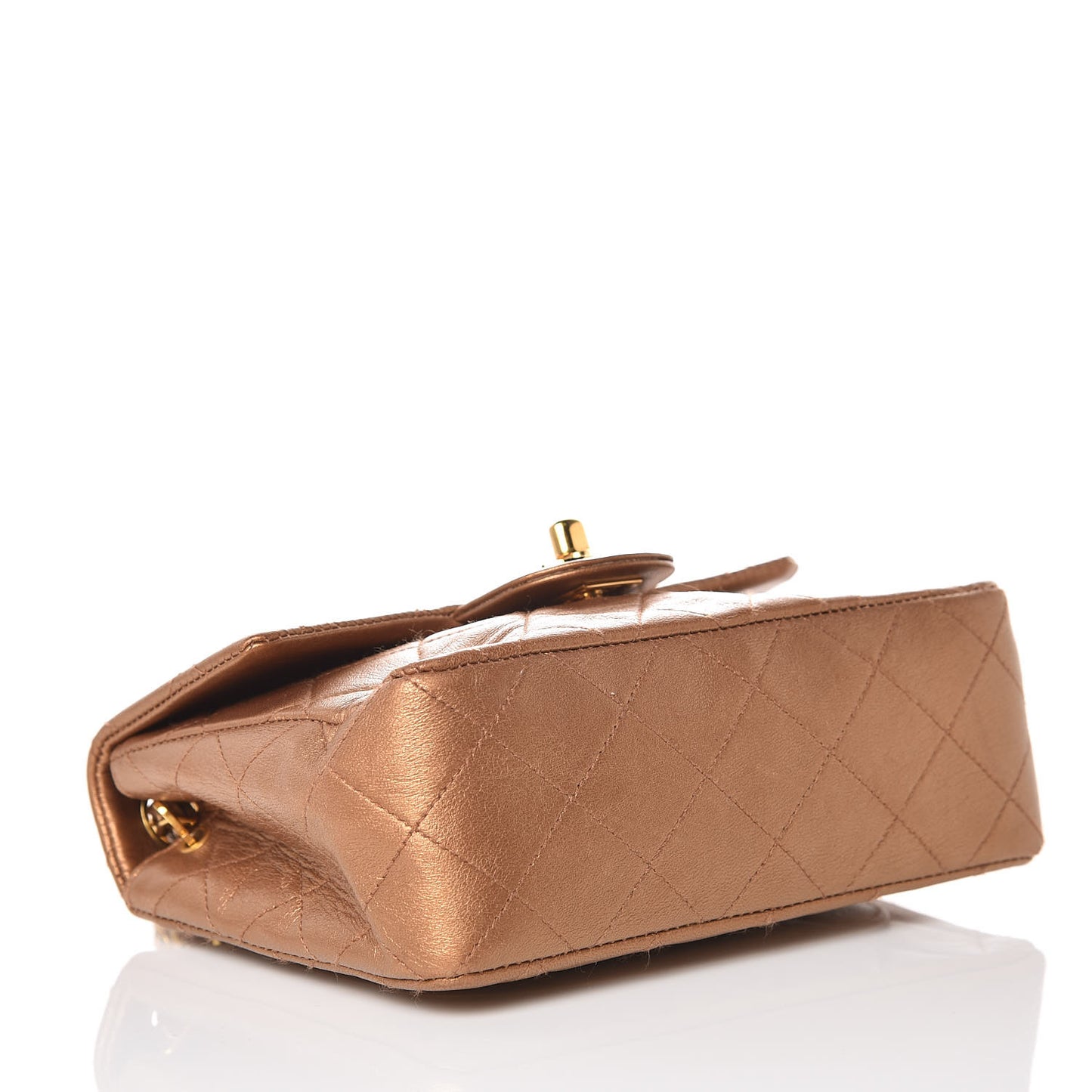 Metallic Lambskin Quilted Mini Square Flap Bronze