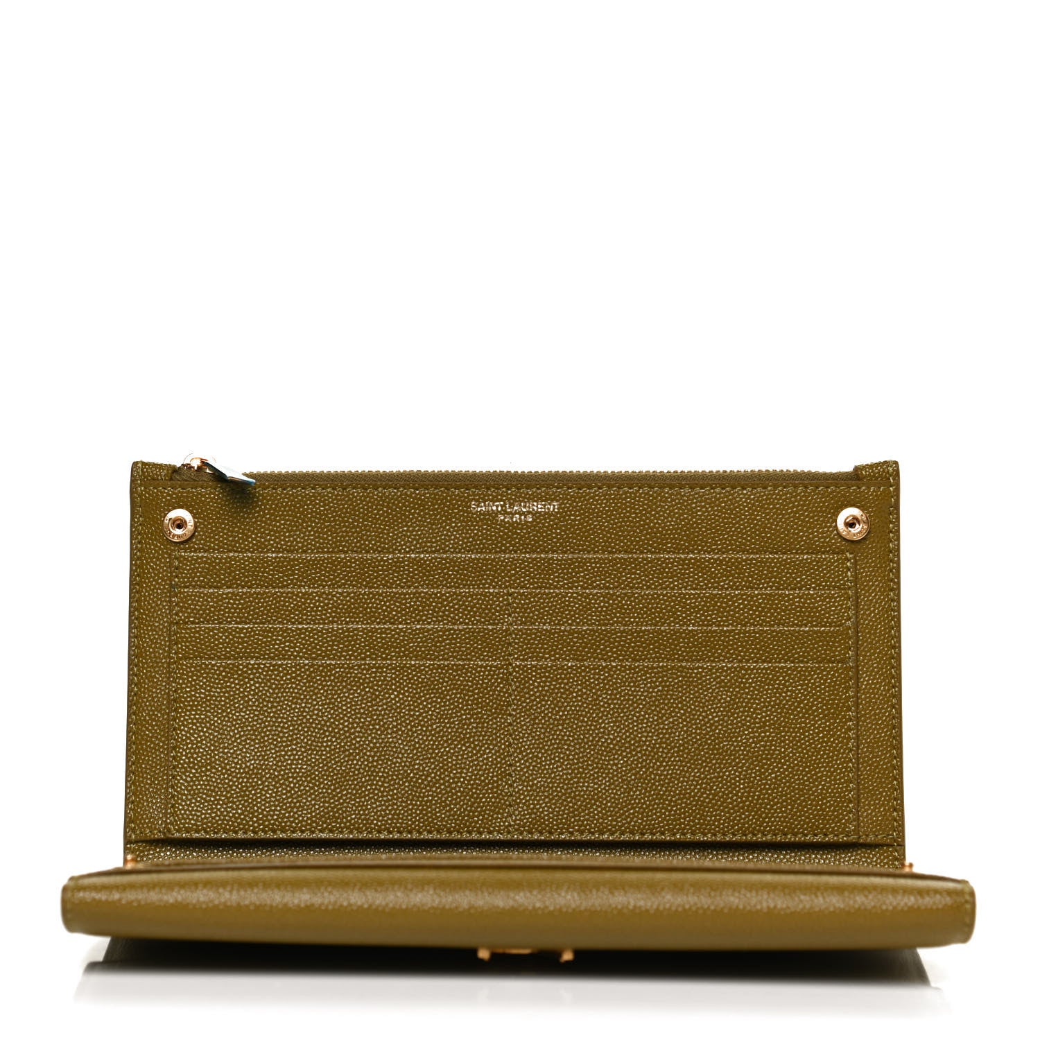 Saint Laurent Grain De Poudre Monogram Uptown Wallet Olive 5 of 11