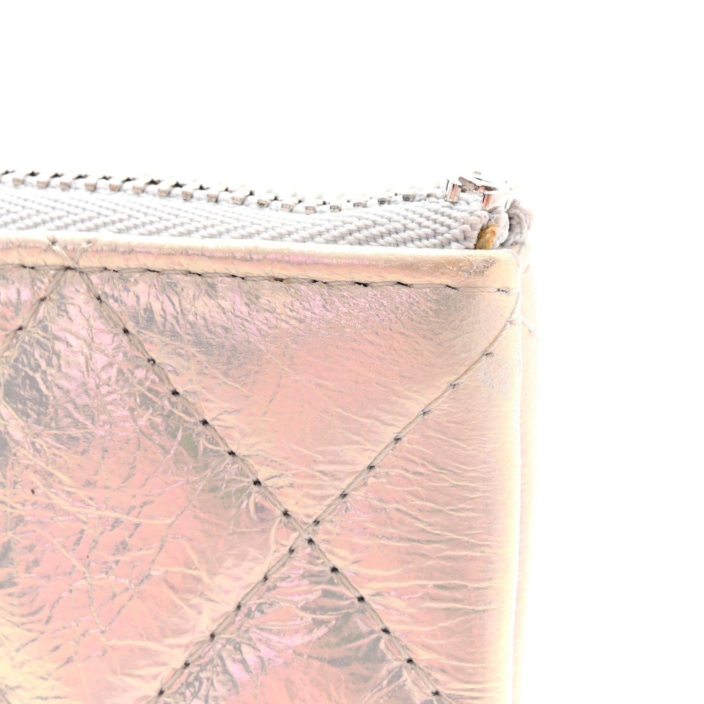 Iridescent Crumpled Calfskin CC Ripples Medium Cosmetic Case White