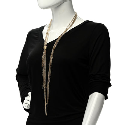 Chanel Baguette Crystal Gripoix Poured Glass CC Multi Strand Chain Necklace Light Gold 2 of 6