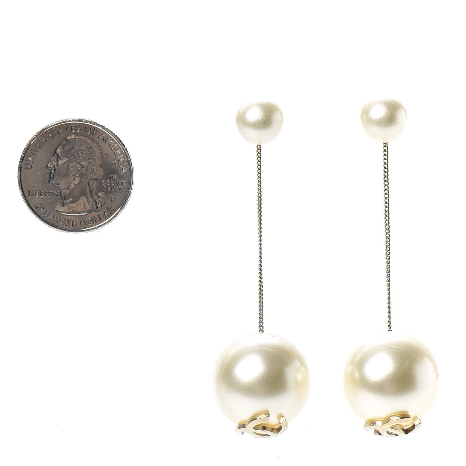 Chanel Pearl CC Chain Drop Earrings Gold 2 of 4