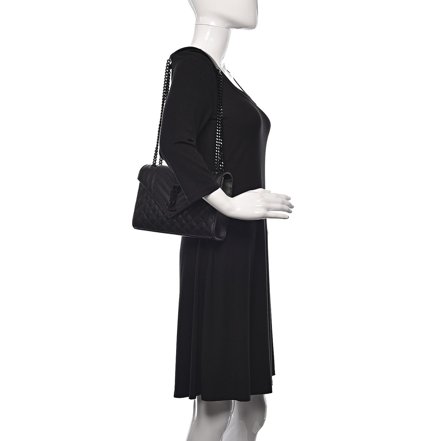 Grain De Poudre Textured Mixed Matelasse Triquilt Medium Monogram Satchel Black