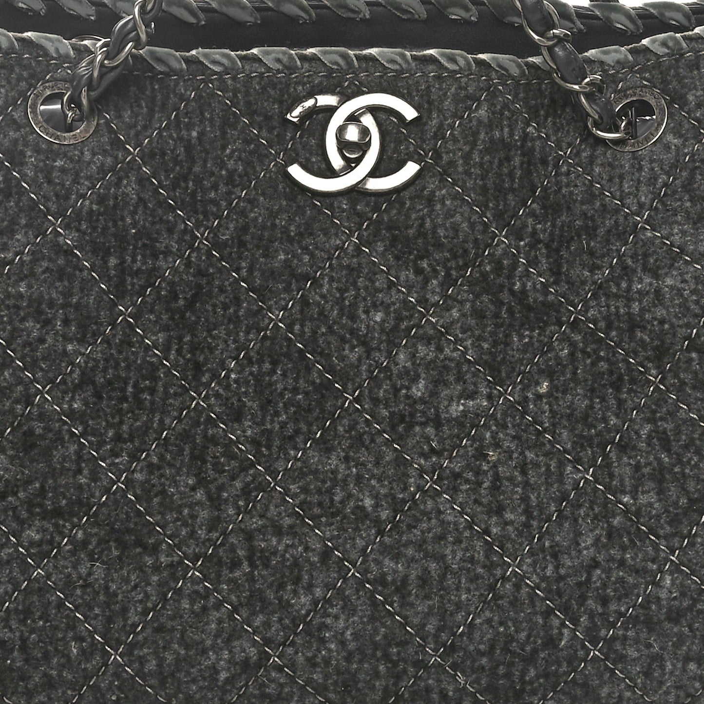 Wool Felt Quilted Large Shopping Tote Grey