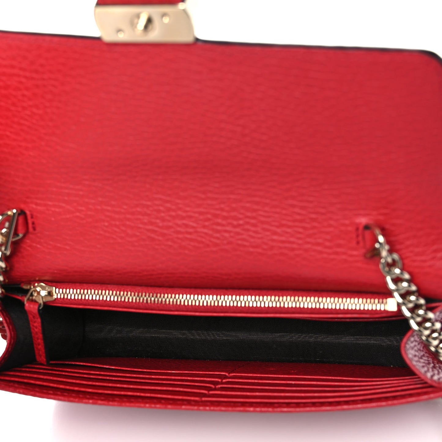 Dollar Calfskin Interlocking G Chain Wallet Red