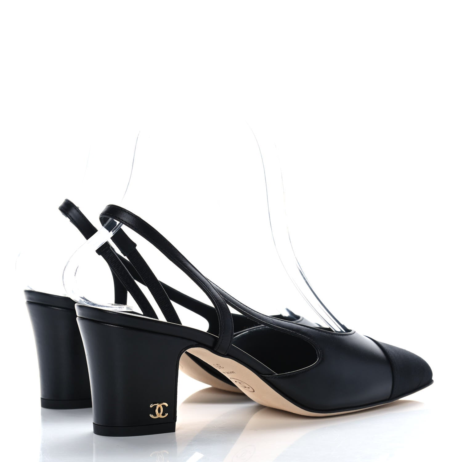 Chanel Goatskin Grosgrain Cap Toe CC Slingback Sandals 35.5 Black 4 of 9