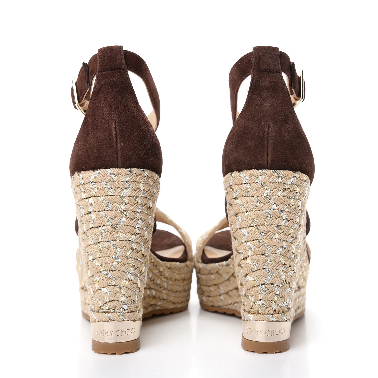 Jimmy Choo Suede Portia Espadrille Wedges 37.5 Mahogany 7 of 9