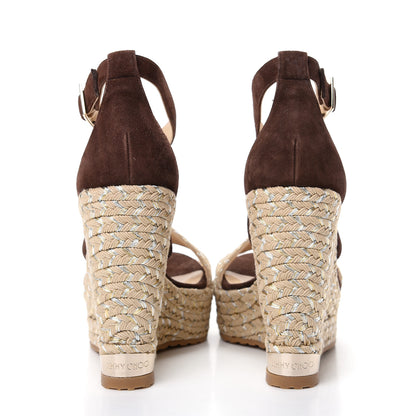 Jimmy Choo Suede Portia Espadrille Wedges 37.5 Mahogany 7 of 9