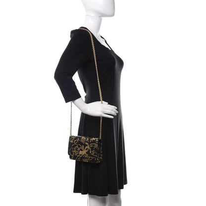 Chanel Calfskin Crocodile Embossed Graffiti 2.55 Cocodile Reissue Wallet On Chain WOC Black Gold 2 of 12